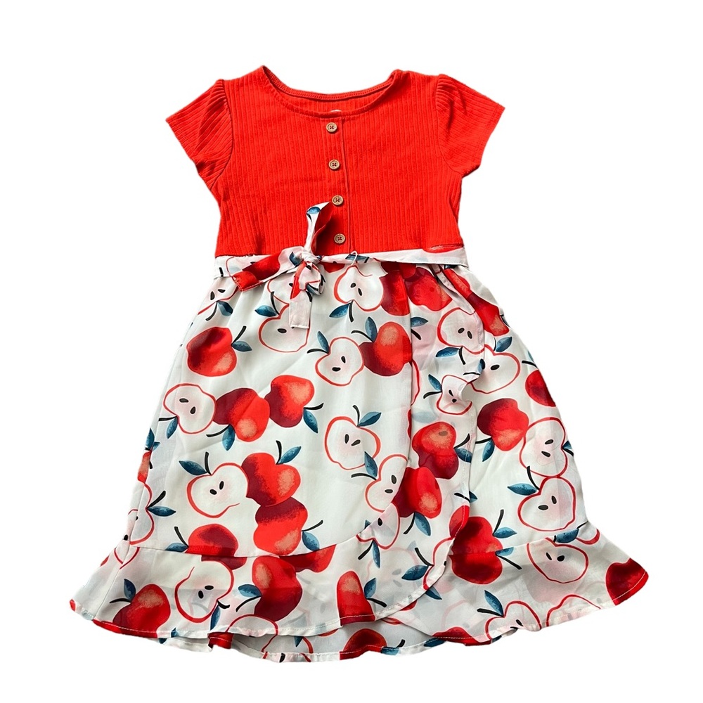 wonder nation size S 6-6x dress red top faux buttons apple pattern print skirt